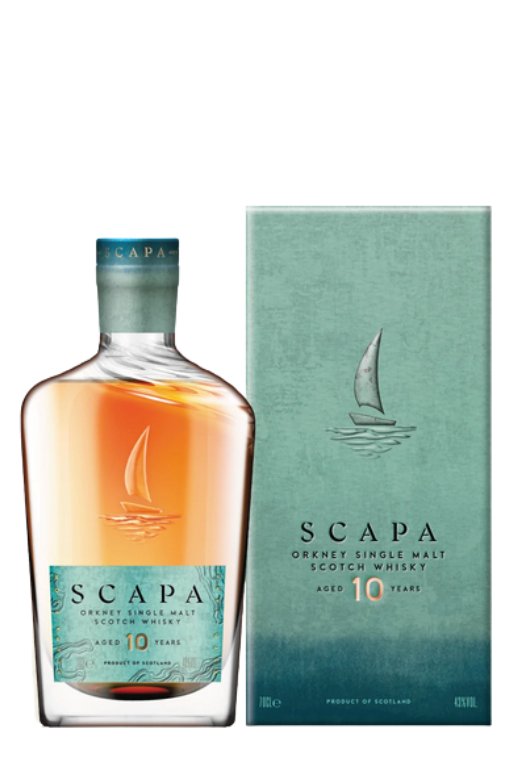 Butelka Scapa 10YO 0,7L – szkocka whisky single malt z Orkadów o morskim aromacie, waniliowo-owocowym smaku i słodowo-dymnym finiszu.