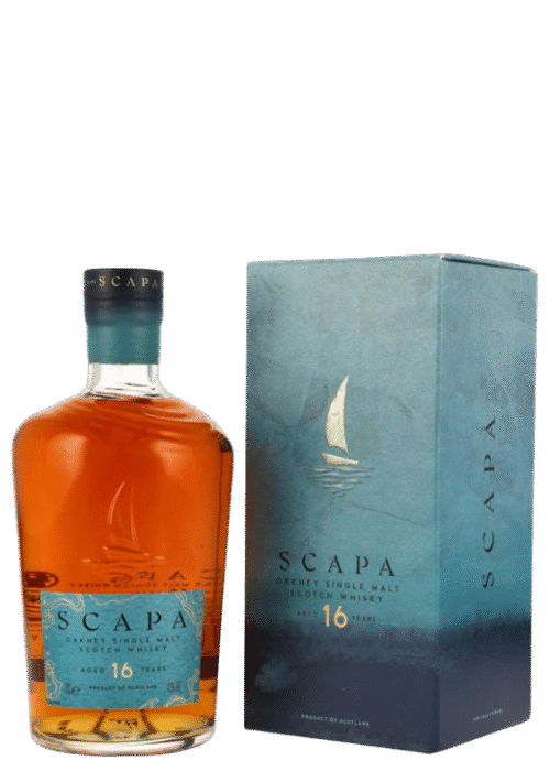 Butelka Scapa 16YO 0,7L – szkocka whisky single malt z Orkadów o karmelowo-owocowym aromacie, waniliowo-torfowym smaku i ziołowym finiszu.