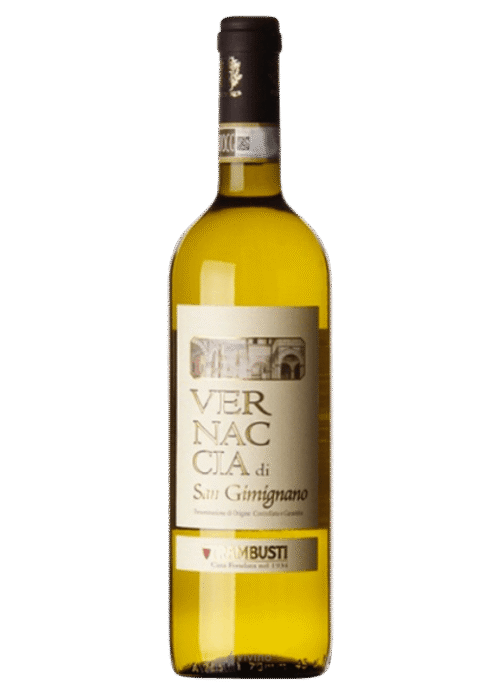 Butelka Trambusti Vernaccia di San Gimignano 0,75L – włoskie białe wino wytrawne z Toskanii, o aromacie cytrusów, jabłek i kwiatów, z mineralnym, świeżym finiszem.