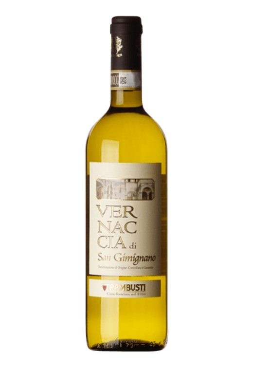 Butelka Trambusti Vernaccia di San Gimignano 0,75L – włoskie białe wino wytrawne z Toskanii, o aromacie cytrusów, jabłek i kwiatów, z mineralnym, świeżym finiszem.
