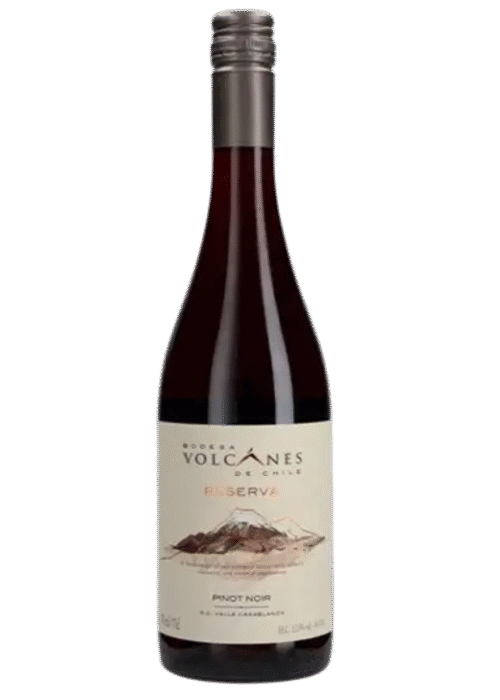 Butelka Volcanes Reserva Pinot Noir 0,75L – chilijskie wytrawne wino czerwone z regionu Casablanca o aromacie malin, przypraw i wiśni.